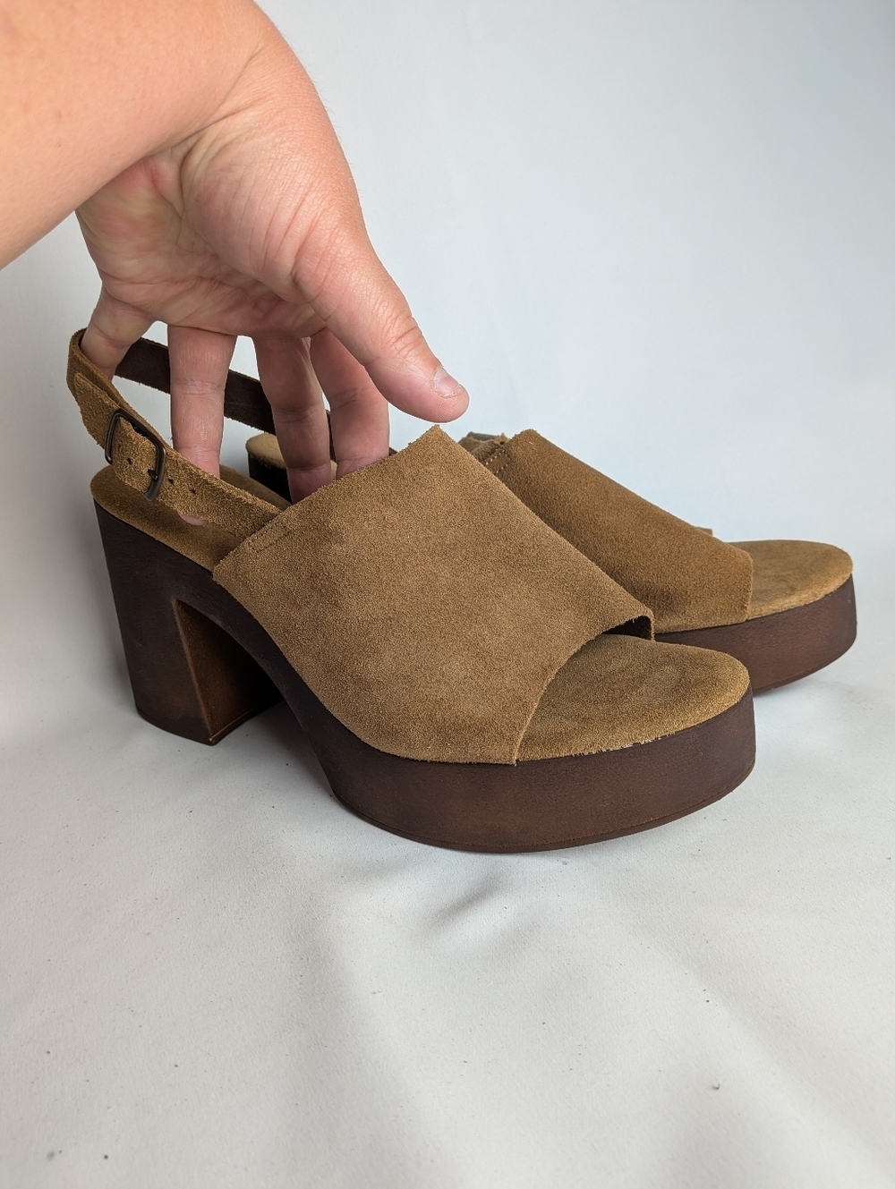 BIONATURA Platform Women Sandals Tan Suede Chunky Size 9.5 Made In Italy Y2K